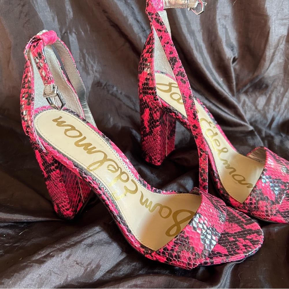 Sam Edelman Red and Black Snakeskin Heels